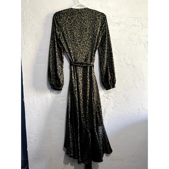 Express Leopard Print Satin Wrap Duster Kimono‎ Midi Dress womens small evening - Picture 8 of 10